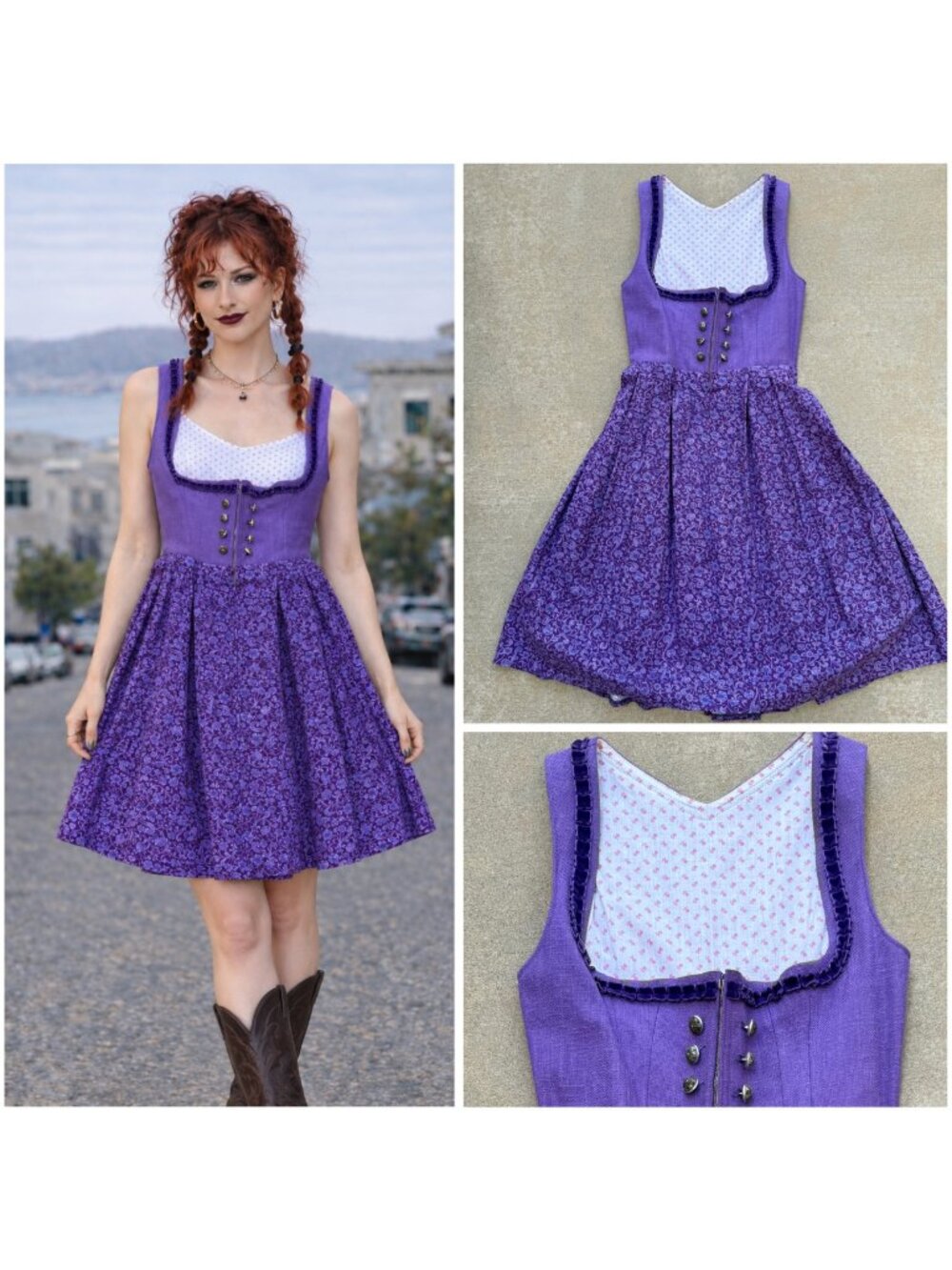💜 Vintage 1970s Purple Dirndl Dress